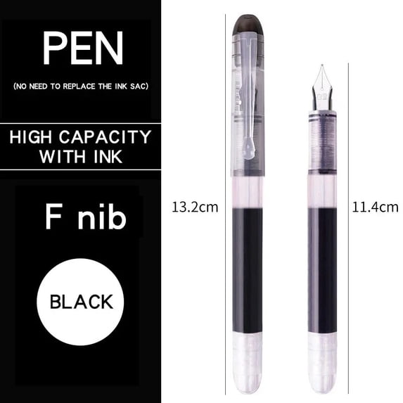 0.5mm F /0.38mm EF Extra Fine Nib Disposable Classic Fountain Pens For Writing For Student Office Painting & Creative Projects F-Black 12pcs