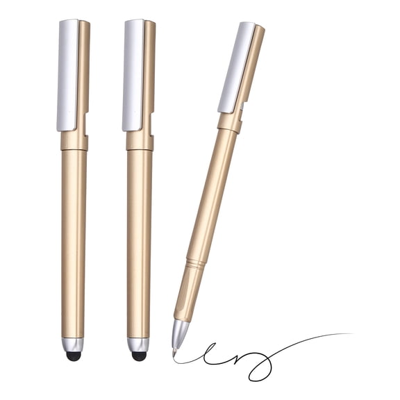 0.5mm Gel Pens, 3Pcs Stylu-Pen 2-in-1 Black Ink Rollerball Pen Business Medium Point Smooth Writing Quick Dry for Touchscreen Office Supplies Note Meeting,Gold