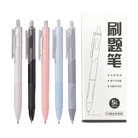 0.5mm Gel Pens 5 Pack, Black Ink Pens Fine Point Smooth Writing, No Smudge Quick Dry Retractable Pens with Soft Grip for Journaling Note Taking Office Schǒ-ǒl Supplies - Aesthetic Morandi Colors
