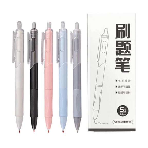 0.5mm Gel Pens 5 Pack, Black Ink Pens Fine Point Smooth Writing, No Smudge Quick Dry Retractable Pens with Soft Grip for Journaling Note Taking Office Schǒ-ǒl Supplies - Aesthetic Morandi Colors