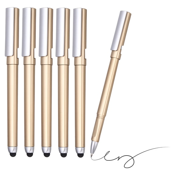 0.5mm Gel Pens, 6Pcs Stylu-Pen 2-in-1 Black Ink Rollerball Pen Business Medium Point Smooth Writing Quick Dry for Touchscreen Office Supplies Note Meeting,Gold
