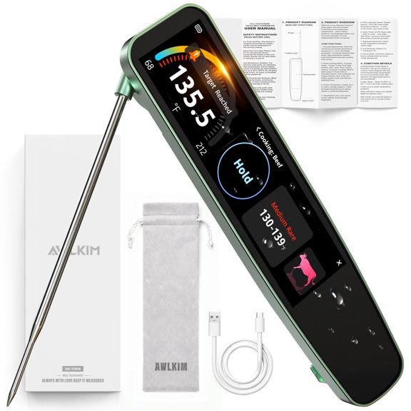 0.5s Instant Read Smart Meat Thermometer Digital, 3.8 HD Touchscreen with Temp-OS, Professional Kitchen Food Thermometer for Cooking, Grill, BBQ | 0.5F, 58572F, IP68, USB-C Rechargeable