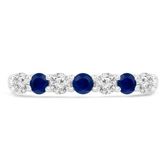 0.6 CTW Round Blue Sapphire 7-Stone Alternating Semi-Eternity Anniversary Wedding Band Ring in 14K White Gold - Size 4.5
