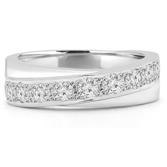 0.6 CTW Round Diamond Semi-Eternity Wedding Band Ring in 14K White Gold - Size 7