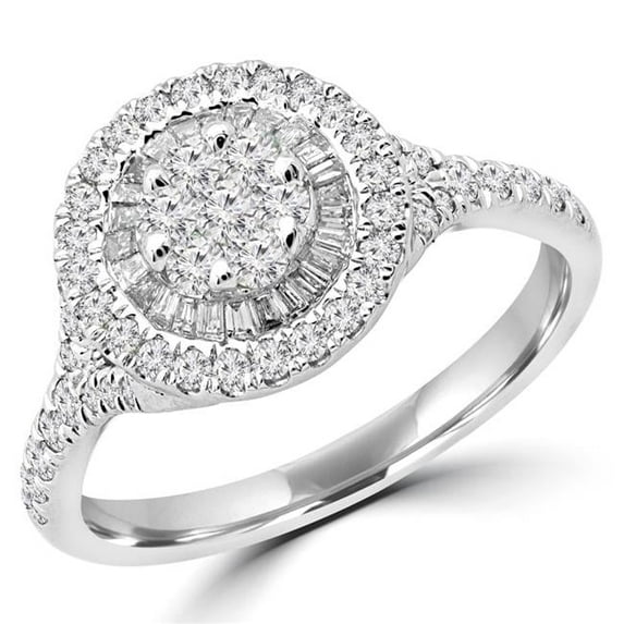 0.6 CTW Round Diamond Vintage Double Halo Cluster Ring in 14K White Gold - Size 3.5
