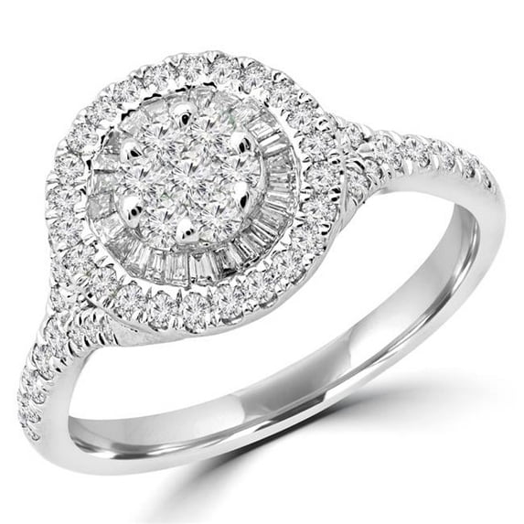 0.6 CTW Round Diamond Vintage Double Halo Cluster Ring in 14K White Gold - Size 6.25