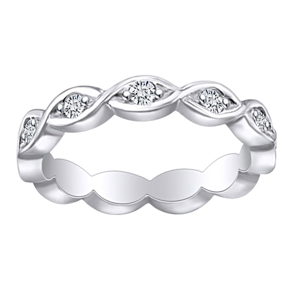 AFFY 0.6 Carat (Ctw) Round Cut White Natural Diamond Full Eternity Wedding Band Ring In 14k Solid White Gold Ring Size-6