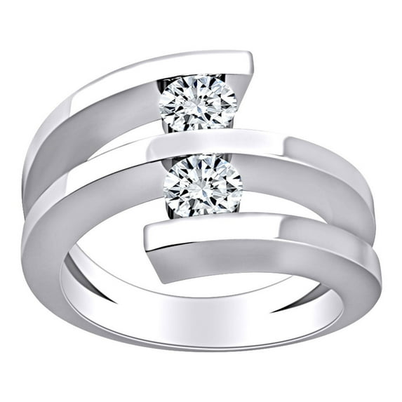 AFFY 0.6 Carat (Ctw) Round Shape White Natural Diamond Anniversary Wedding Band Ring In 14k Solid White Gold Ring Size-7.5
