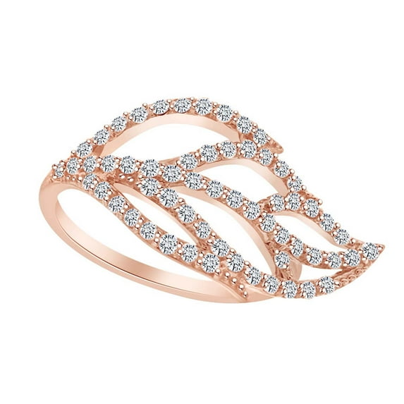 AFFY 0.6 Carat (Ctw) Round Shape White Natural Diamond Solitaire Leaf Ring In 14k Rose Gold Ring Size-8