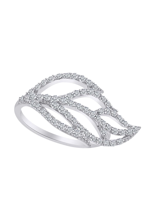 0.6 Carat (Ctw) Round Shape White Natural Diamond Solitaire Leaf Ring In 14k White Gold Ring Size-12