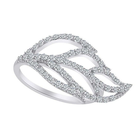 AFFY 0.6 Carat (Ctw) Round Shape White Natural Diamond Solitaire Leaf Ring In 14k White Gold Ring Size-9