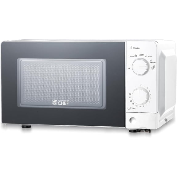 0.6 Cu. Ft. Countertop Microwave Oven, Mechanical Dial Controls, 700W, Pull Handle Door, 6 Power Levels, CHM660W, White