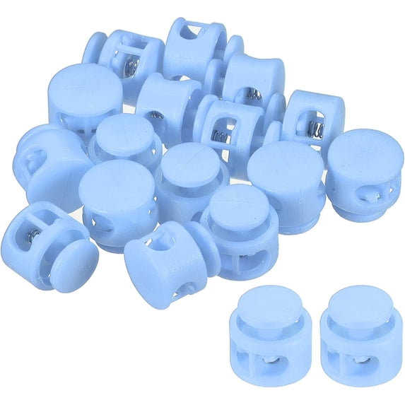 0.6" Dia Cord Locks, 16 Pack Round Double Hole Stopper Elastic Cord Fastener Slider for Drawstring Bag Clothing Shoes, Blue