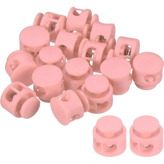 0.6" Dia Cord Locks, 60 Pack Round Double Hole Stopper Elastic Cord Fastener Slider for Drawstring Bag Clothing Shoes, Pink