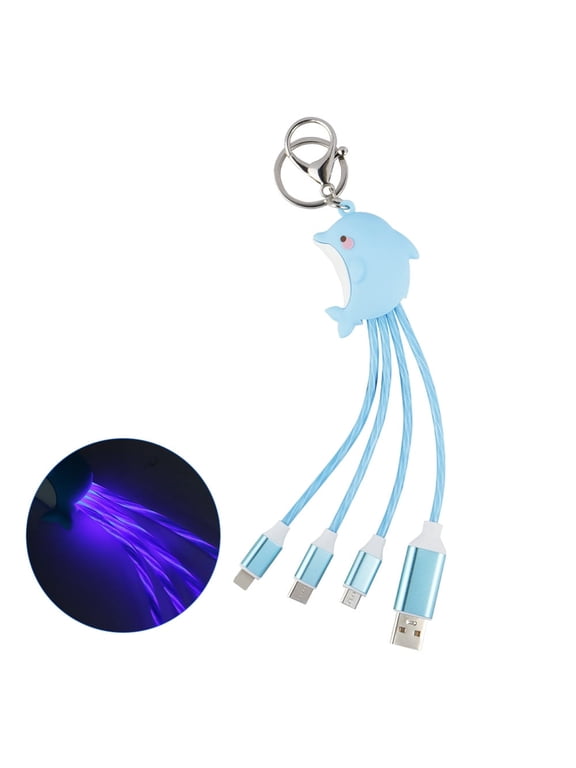 0.6 Ft 3 in 1 Multi Charging Cable, Short Universal USB Keychain Cable for Travel, Ocean Series Flowing Light Data Cable Cute Pendant Keychain,Cords Adapter with Type-C,Micro USB Port Connectors