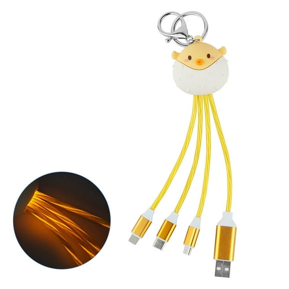 0.6 Ft 3 in 1 Multi Charging Cable, Short Universal USB Keychain Cable for Travel, Ocean Series Flowing Light Data Cable Cute Pendant Keychain,Cords Adapter with Type-C,Micro USB Port Connectors