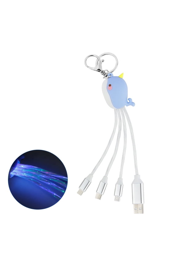 0.6 Ft 3 in 1 Multi Charging Cable, Short Universal USB Keychain Cable for Travel, Ocean Series Flowing Light Data Cable Cute Pendant Keychain,Cords Adapter with Type-C,Micro USB Port Connectors