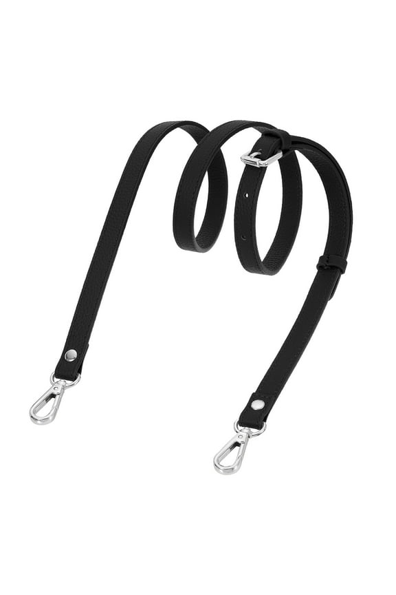 0.6" Genuine Leather Purse Strap for Bag (Black, Silver Buckle)