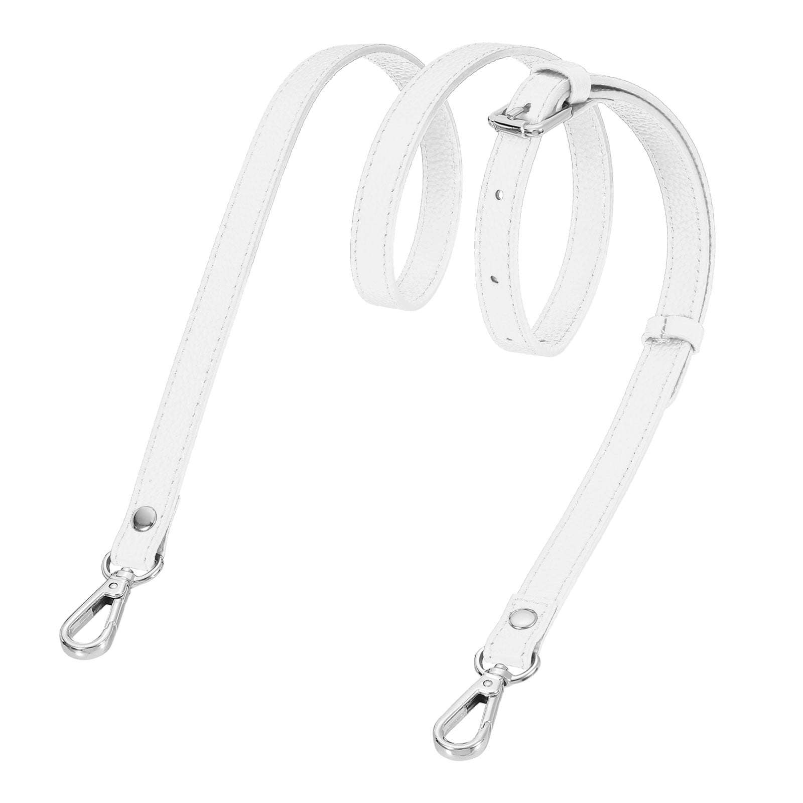 0.6" Genuine Leather Purse Strap for Bag (White, Silver Buckle)