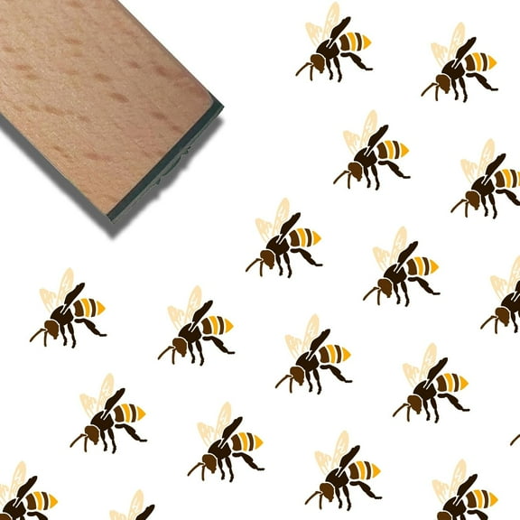 0.6 Inch/15mm Mini Bee Wooden Rubber Stamps Mounted Natural Wood Small Square Bumble Stamp Vintage Print Honey Bee Pattern Reusable for Journal Diary Scrapbook Letter DIY Craft Card Making Colorful