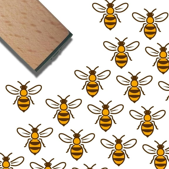 0.6 Inch Mini Bee Rubber Stamp Wood Stamps Small Square Bumble bee Pattern Rubber Stamps for DIY