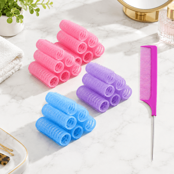 0.6 Inch Small Self-Grip Hair Rollers Set with Rat Tail Comb