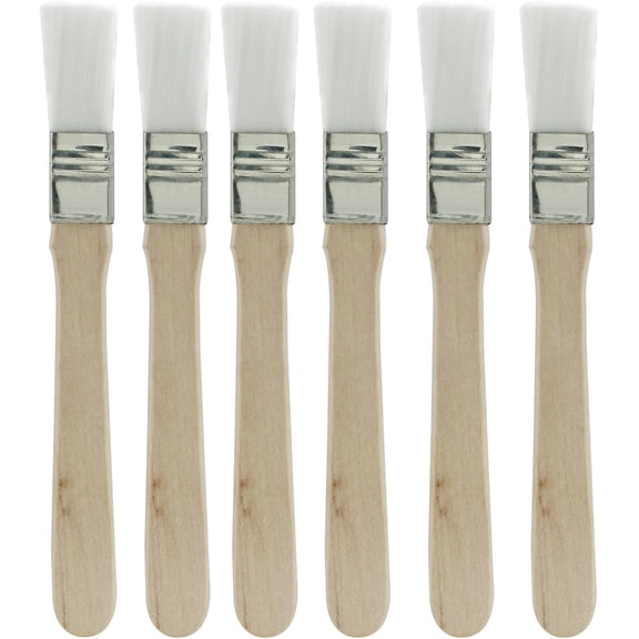 0.6 Inch Width Flat Paint Brushes, White Nylon Bristle with Wood Handle, Painting Tool for Oil Canvas Watercolor Gesso Wall Door Cabinets Furniture Fences (6 Packs)