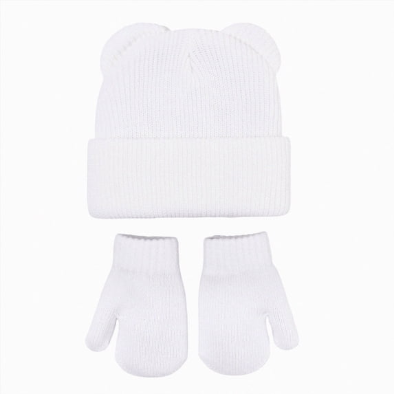 0-6 Months Kids Winter Beanie Hat and Mitten Set, Cute Earflap Knit Cap for Boys Girls