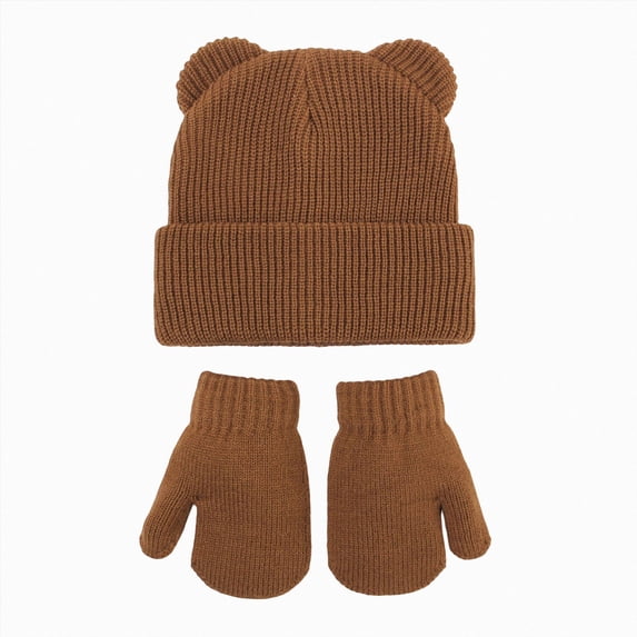 0-6 Months Kids Winter Beanie Hat and Mitten Set, Cute Earflap Knit Cap for Boys Girls