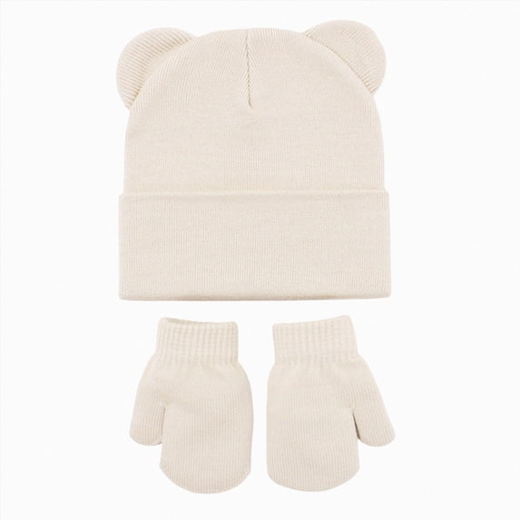 0-6 Months Kids Winter Knit Hat and Mitten Set, Cute Bear Ear Beanie for Boys Girls