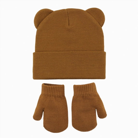 0-6 Months Kids Winter Knit Hat and Mitten Set, Cute Bear Ear Beanie for Boys Girls