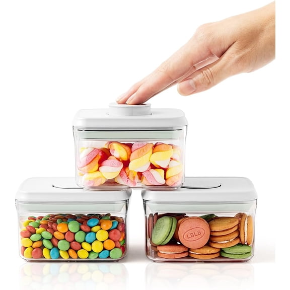 0.6 Qt Snack Containers - 3 Pack BPA-Free Mini Food Storage Canisters with One-Touch Lids, Stackable Clear Candy & Travel Containers for Pantry, Classroom & Freezer