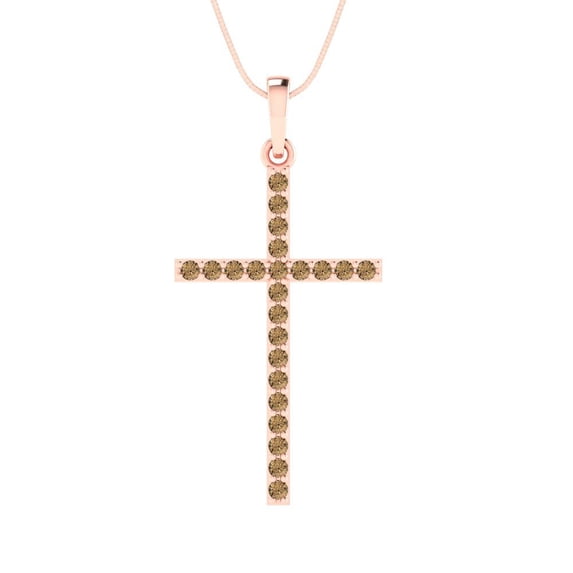 0.6 ct Brilliant Round Cut Champagne 14k Rose hypoallergenic Solid gold Designer Everyday Affordable Dainty Necklace Pendant with 16" Chain