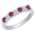 thumbnail image 1 of AFFY (0.6 cttw) Round Cut Simulated Pink Ruby & White Natural Diamond Anniversary Wedding Ring In 14k White Gold With Ring Size 11.5, 1 of 1