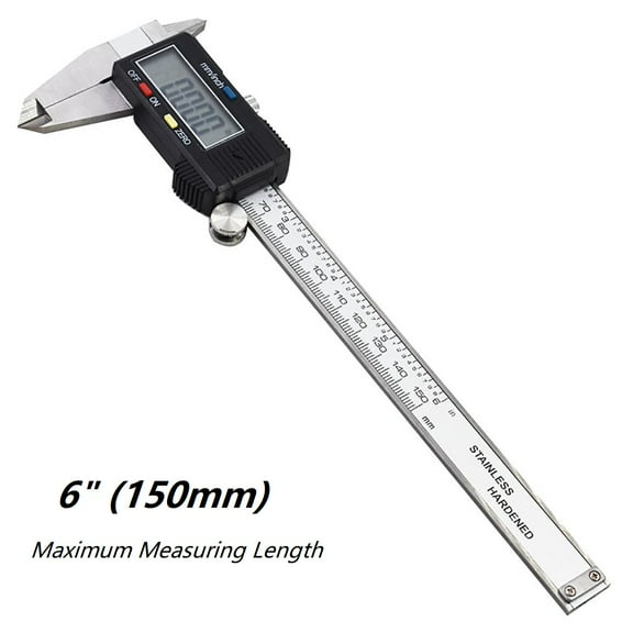 0-6 inch LCD Electronic Digital Vernier Caliper Stainless Steel Fraction inch Millimeter Conversion Micrometer Gauge for Length Width Depth Inner Diameter Outer Diameter