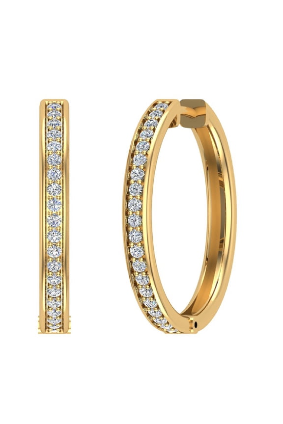 0.60 CT TW I I1 Hoop Earrings 26 mm Diamond Line Setting Secure Click-in Lock 14K Gold
