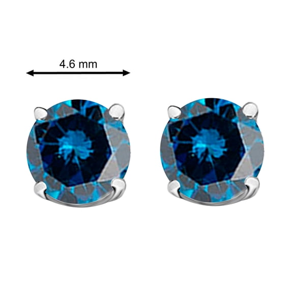 0.60 CTW Round Blue Diamond Solitaire Stud Earrings In 14K White Gold
