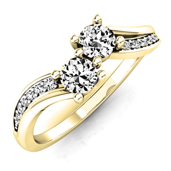 0.60 Carat (Ctw) 10K Yellow Gold Round White Diamond Ladies Forever Together Two Stone Bypass Style Bridal Engagement Ri