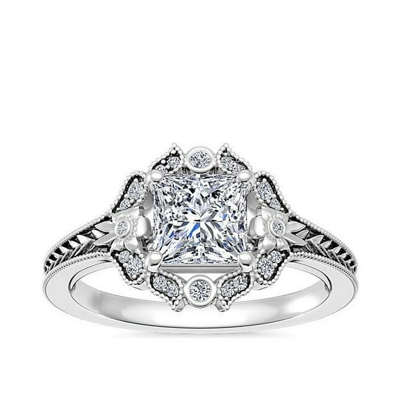 0.60 Carat Excellent Princess Cut Natural Diamond Halo Beautiful Ring for Anniversary Solid 18K White Gold Size 4.5