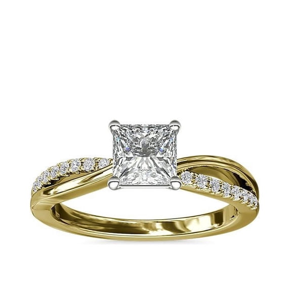 0.60 Carat Excellent Princess Cut Natural Diamond Solitaire with Accents Beautiful Ring for Anniversary Solid 18K Yellow Gold Size 4.5