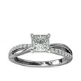 thumbnail image 1 of 0.60 Carat Excellent Princess Cut Natural Diamond Unique Solitaire with Accents Ring for Engagement Solid 14K White Gold Size 8.5, 1 of 6