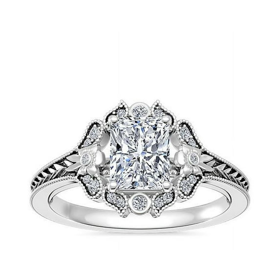 0.60 Carat Excellent Radiant Cut Natural Diamond Beautiful Halo Bridal Ring for Bride Solid 18K White Gold Size 5