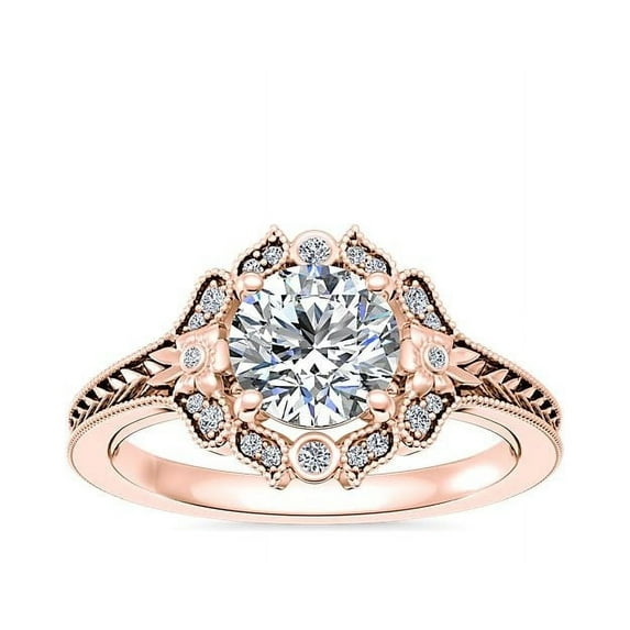 0.60 Carat Excellent Round Cut Natural Diamond Halo Beautiful Ring for Women in Solid 14K Rose Gold Size 11.5