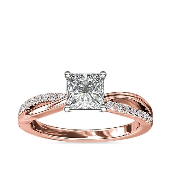 2.10 Carat Princess Cut IGI Certified Lab Grown Diamond Beautiful Solitaire with Accents Ring for Engagement in Solid 14K Rose Gold Size 7