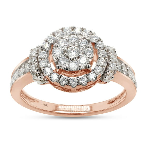 0.60 Carat Round Cut Lab Created Moissanite Diamond Cluster Engagement Ring For Women In 10K Solid Rose Gold (G-H Color, VVS1 Clarity, 0.60 Cttw)-6