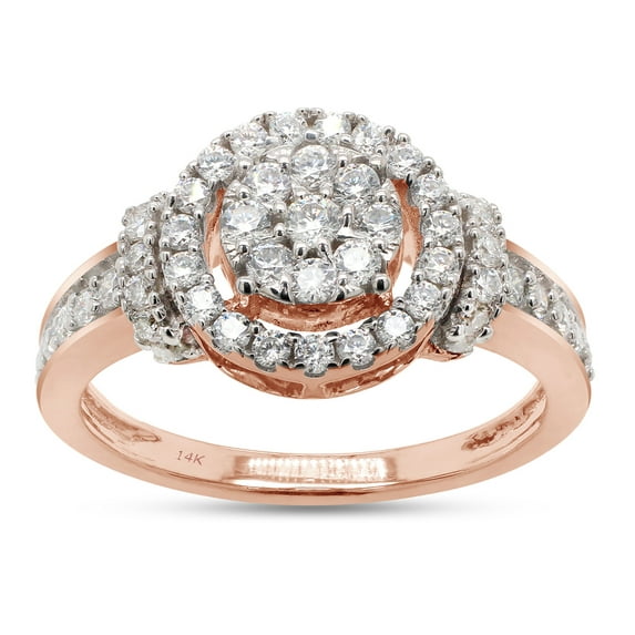 0.60 Carat Round Cut Lab Created Moissanite Diamond Cluster Engagement Ring For Women In 14K Solid Rose Gold (G-H Color, VVS1 Clarity, 0.60 Cttw)-8