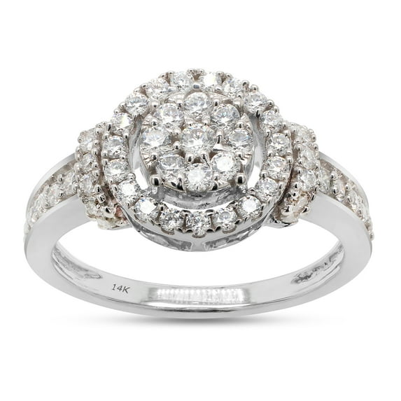 0.60 Carat Round Cut Lab Created Moissanite Diamond Cluster Engagement Ring For Women In 14K Solid White Gold (G-H Color, VVS1 Clarity, 0.60 Cttw)-6.5