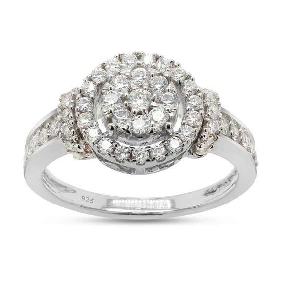 0.60 Carat Round Cut Lab Created Moissanite Diamond Cluster Engagement Ring For Women In 14K White Gold Over Sterling Silver (G-H Color, VVS1 Clarity, 0.60 Cttw)-4.5