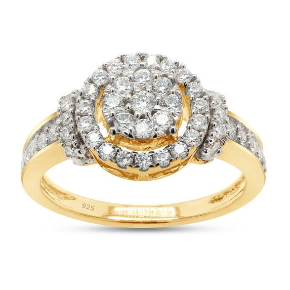 0.60 Carat Round Cut Lab Created Moissanite Diamond Cluster Engagement Ring For Women In 14K Yellow Gold Over Sterling Silver (G-H Color, VVS1 Clarity, 0.60 Cttw)-6