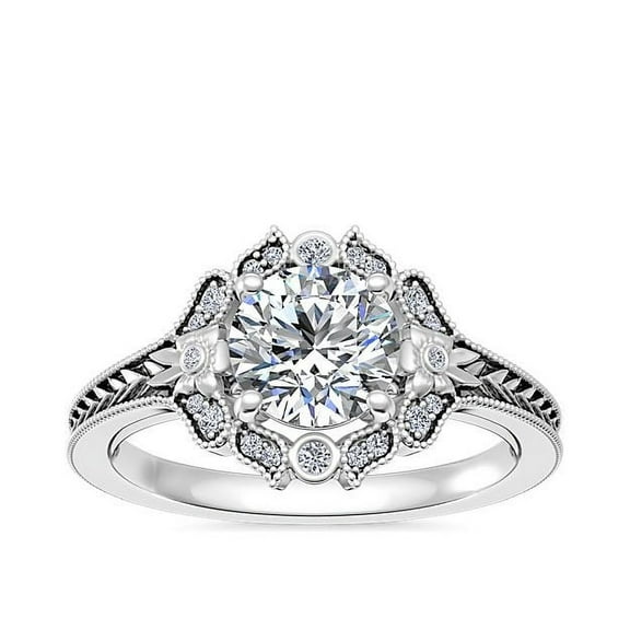 0.60 Carat VS1 Round Natural Diamond Latest Halo Design Wedding Ring for Women Solid 14K White Gold Size 7